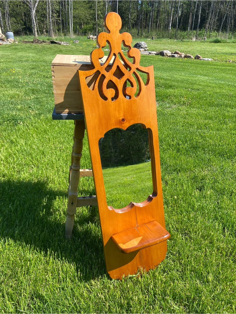 Primitive Hand Made Mirror with Shelf